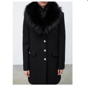 ZARA Women Fitted Wool Coat Black Size XS